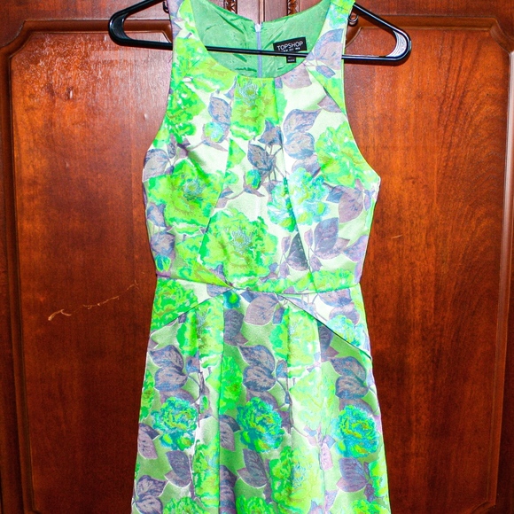 NWOT TopShop Pastel Floral Dress, Green Dress, A-line Dress, Spring Dress - Picture 1 of 5